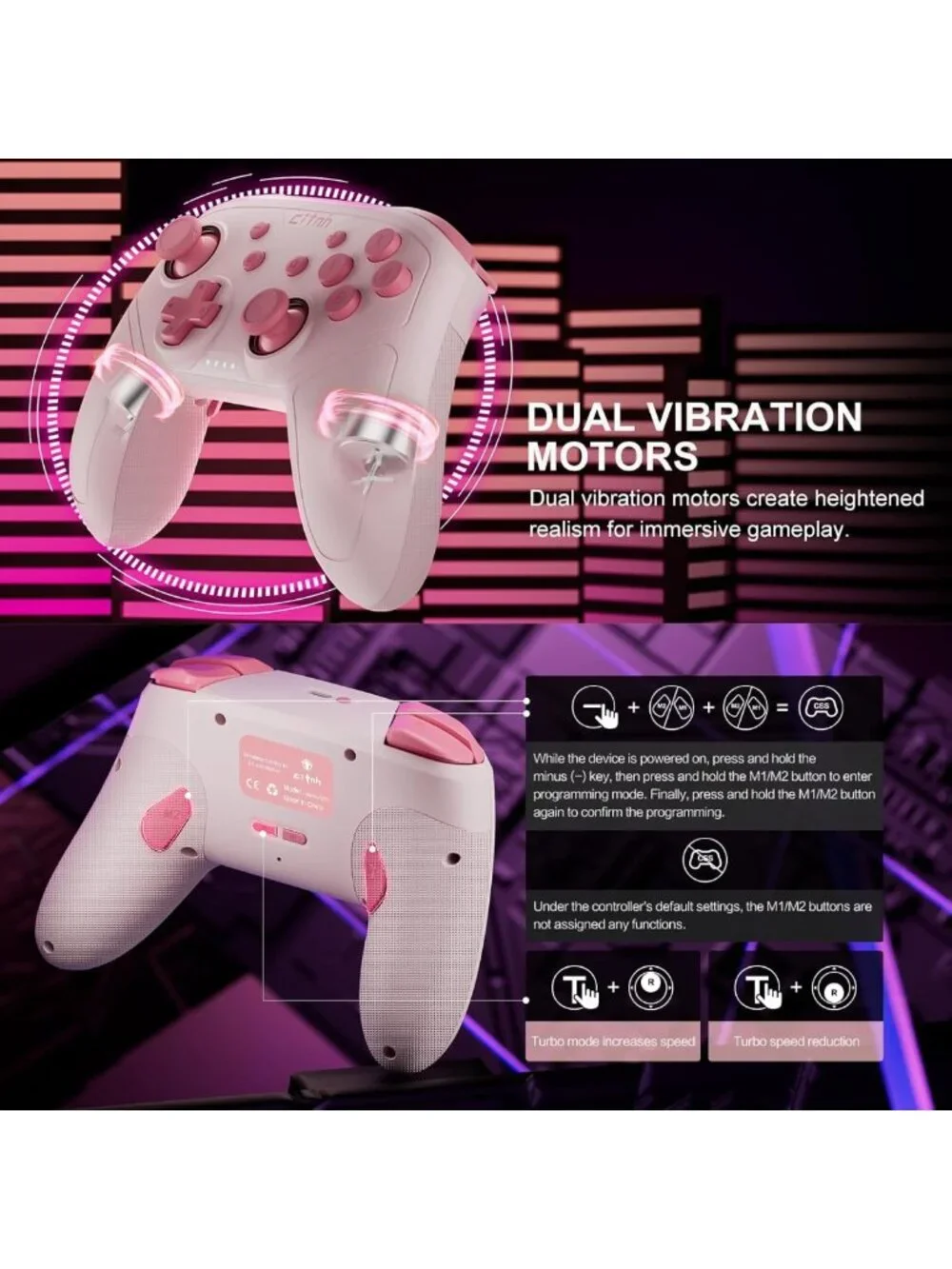 Wireless Controller for Switch & PC - Hall Effect Joysticks, Turbo, 1000mAh